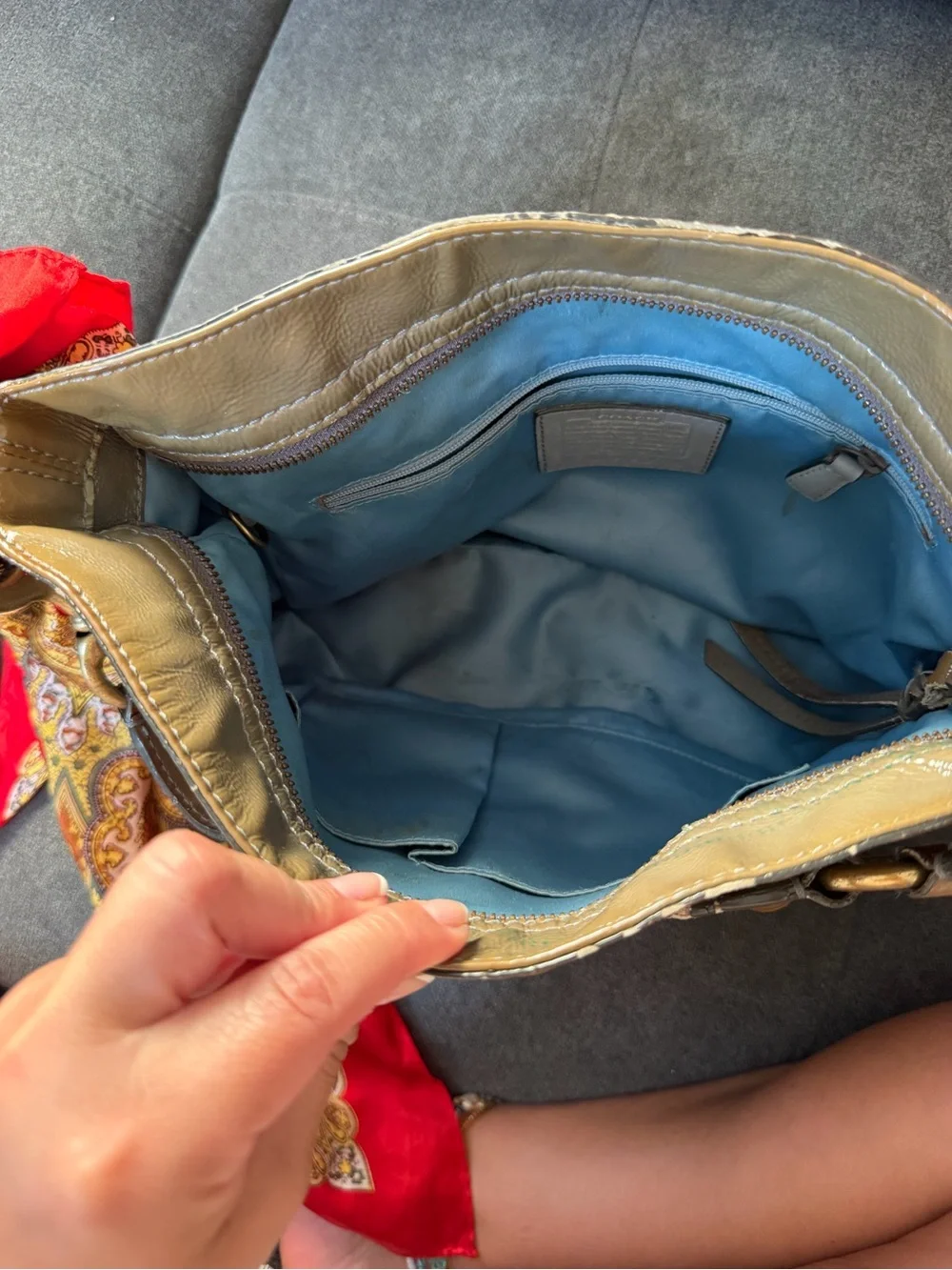 Coach Thompson Leather Small Zoe Hobo - Taupe Khaki Olive (Style 12735)